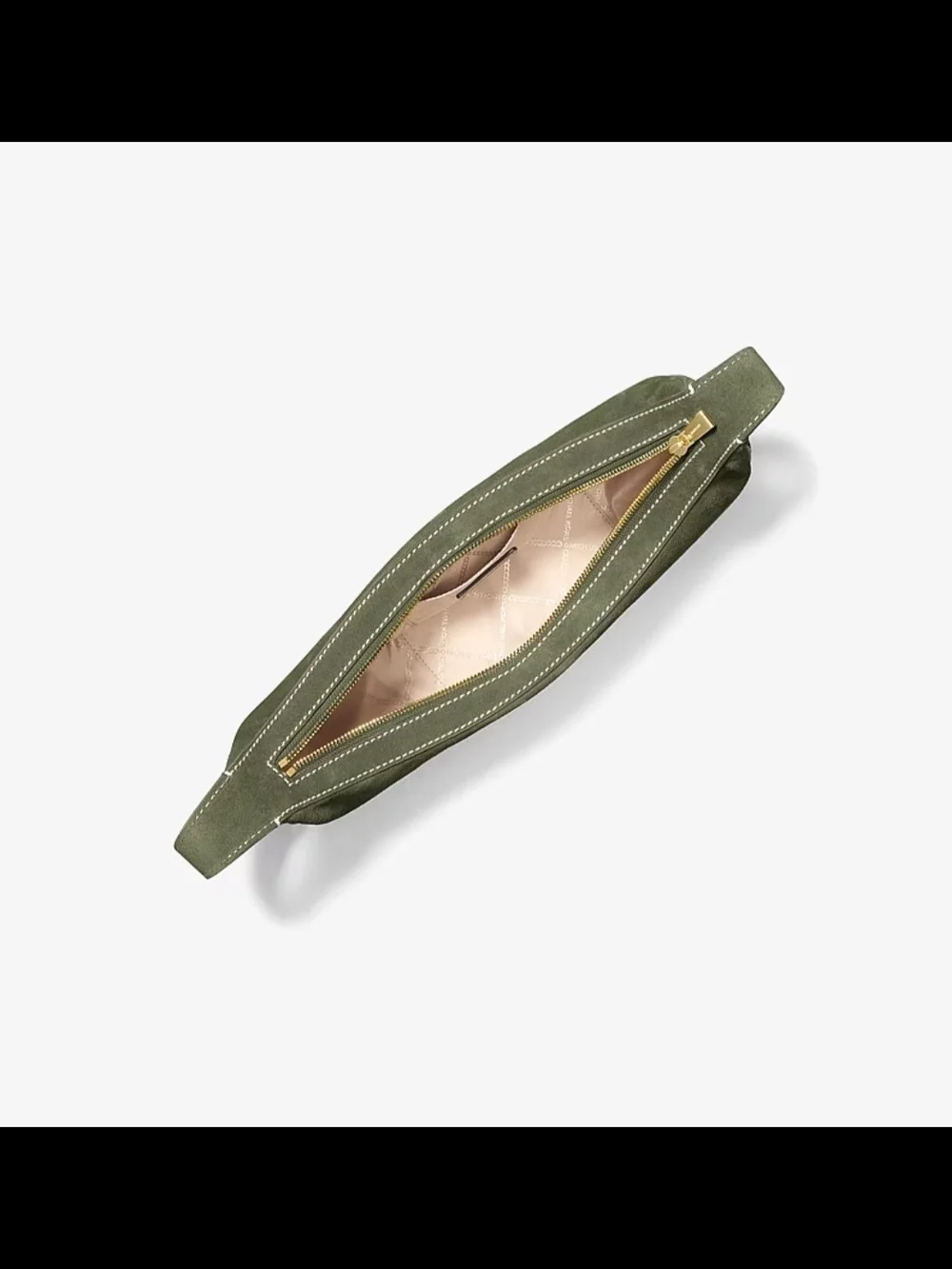 Michael Kors Olive Suede Crescent Shoulder Bag with Gold Hardware